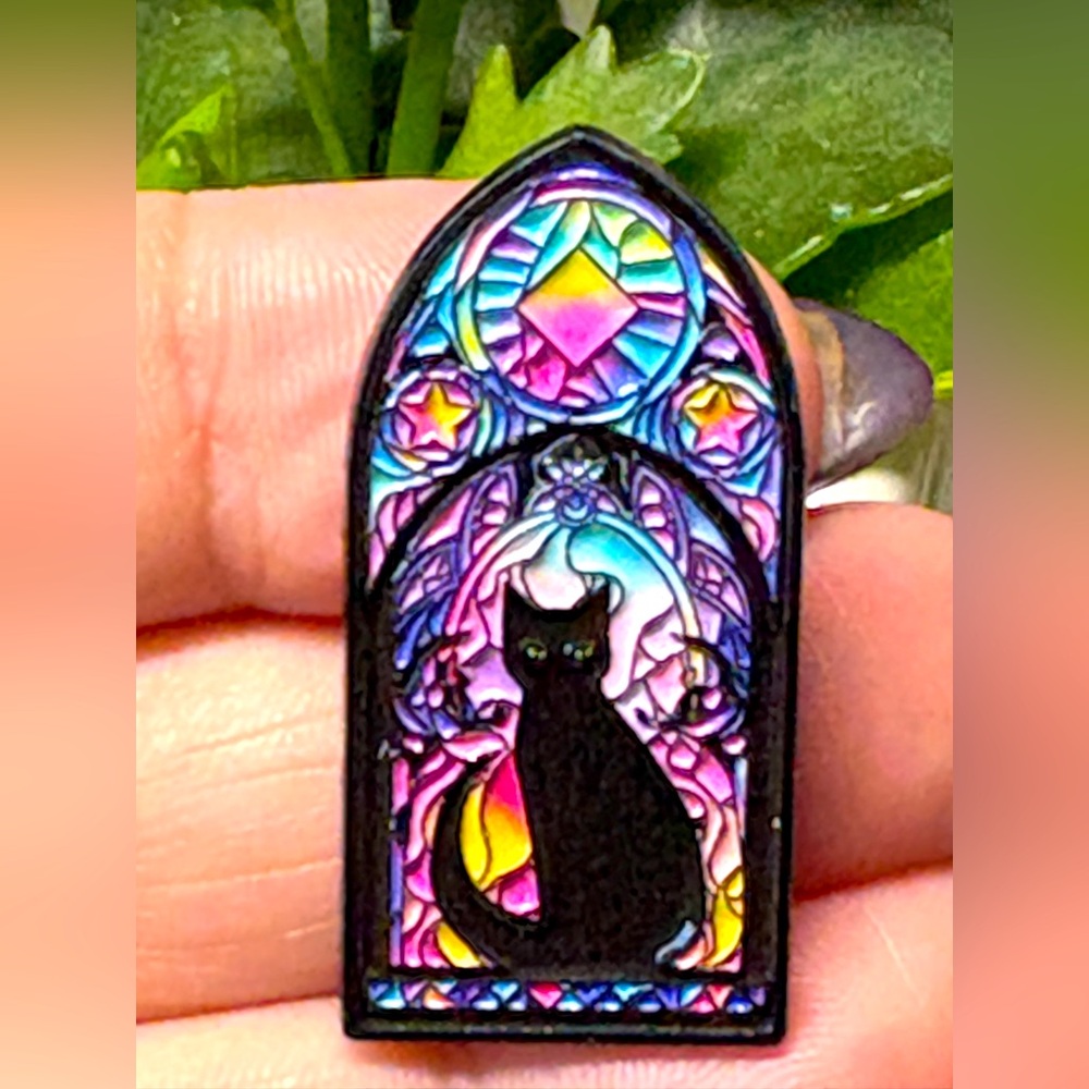 🐈‍⬛cat lover stained glass window Enamel Pin